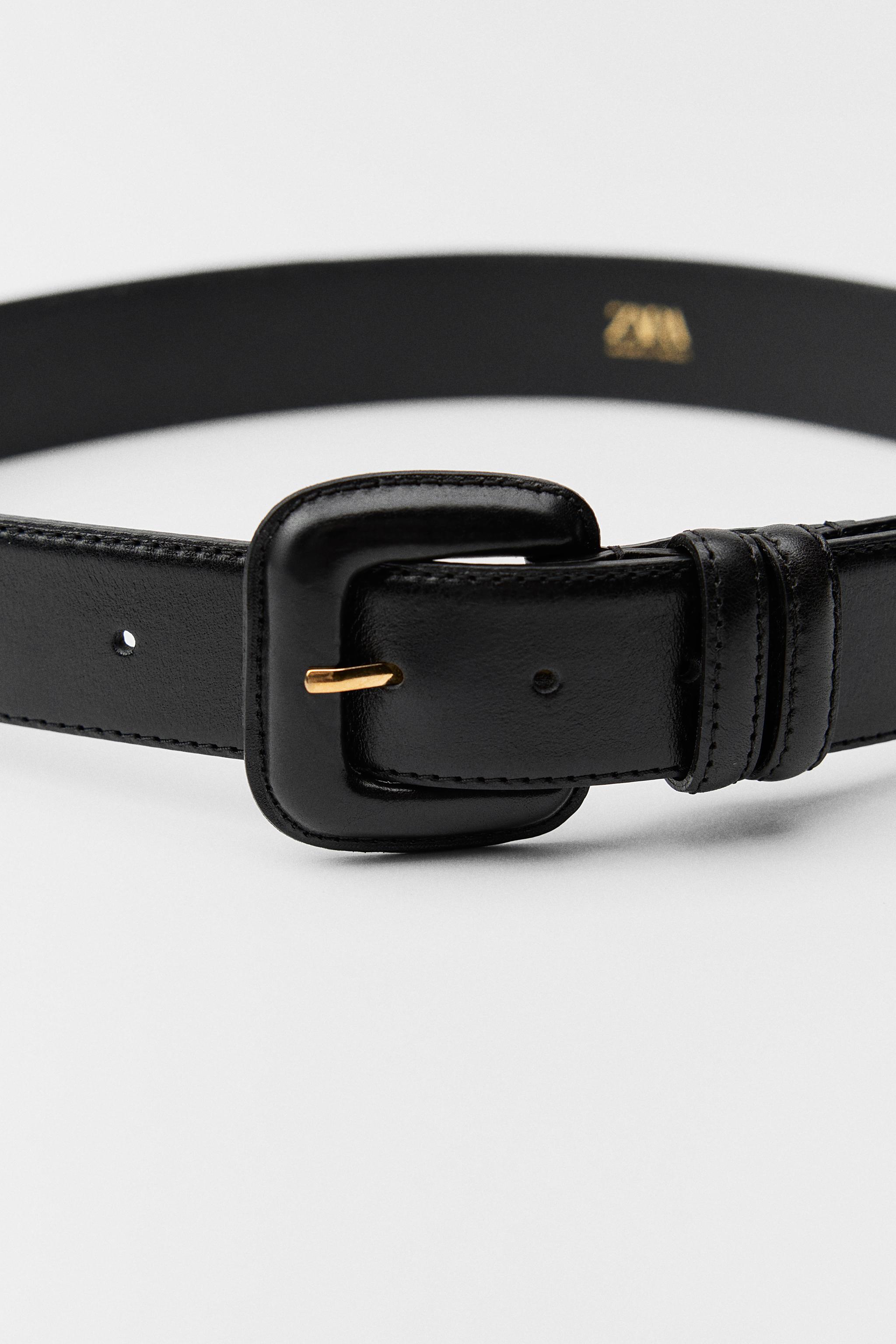 LEATHER BELT WITH SQUARE BUCKLE - Black | ZARA Canada