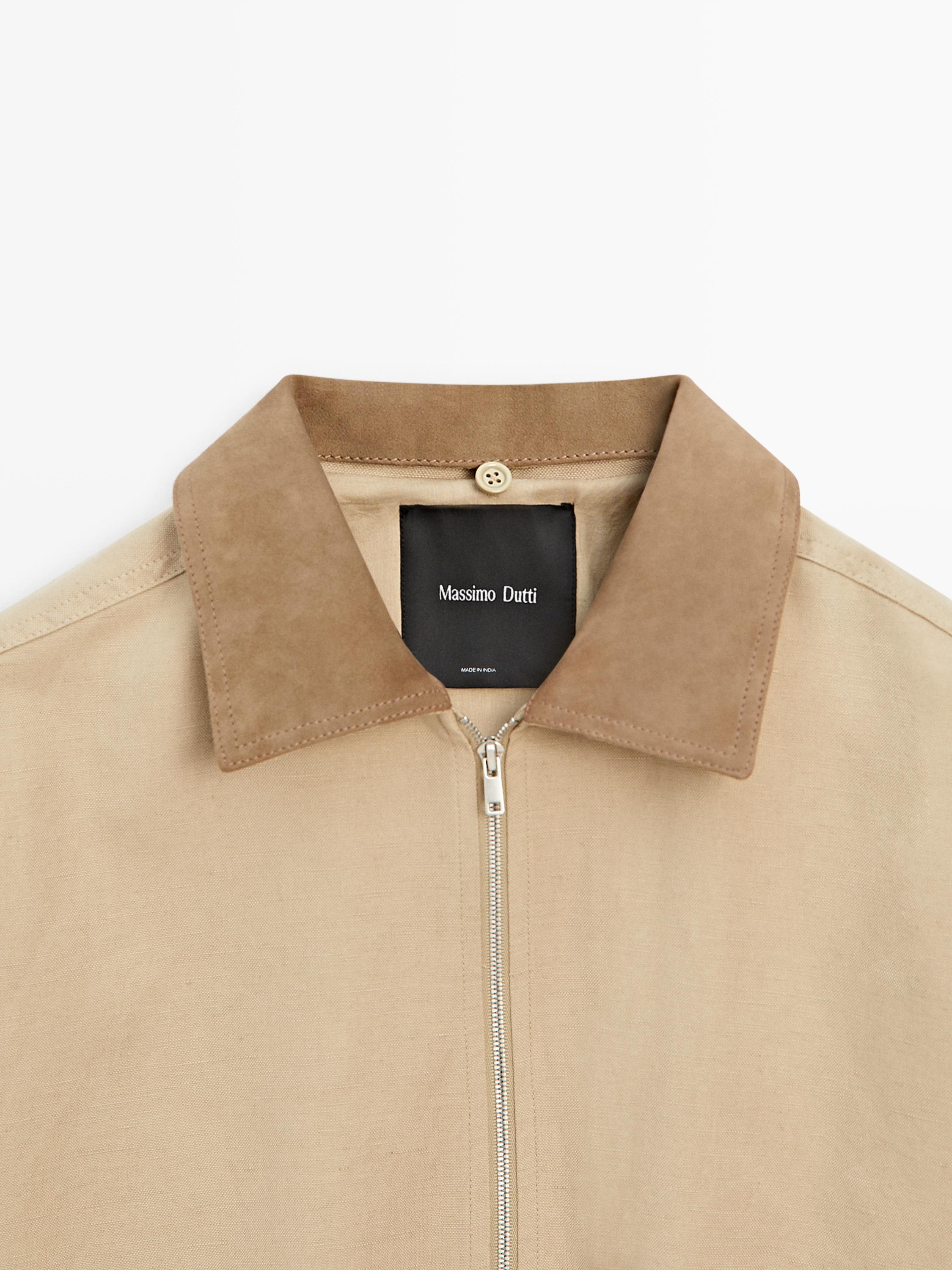 Short suede leather jacket with collar detail