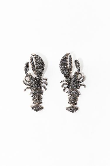 Zara SPARKLY LOBSTER EARRINGS - Anthracite grey