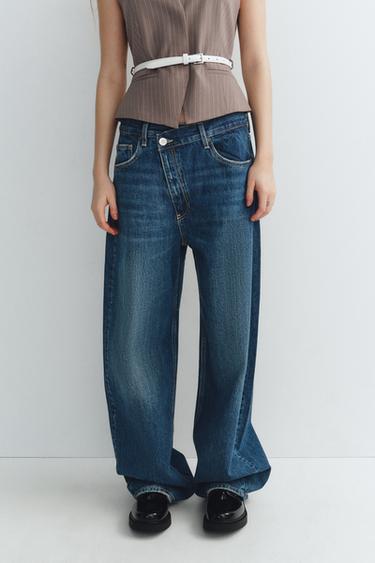 TRF MID-WAIST CROSSOVER BAGGY JEANS - Navy blue by Zara