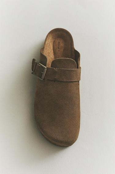 SABOT CUIR BOUCLE DÉTAIL SURPIQÛRE - Marron de Zara