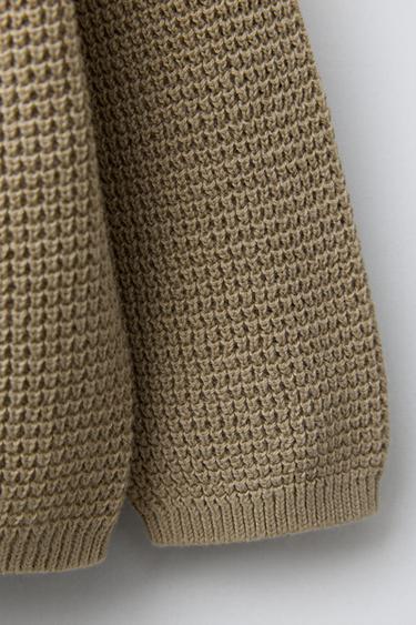 WAFFLE-KNIT HENLEY JUMPER - Greenish by Zara - Image 3