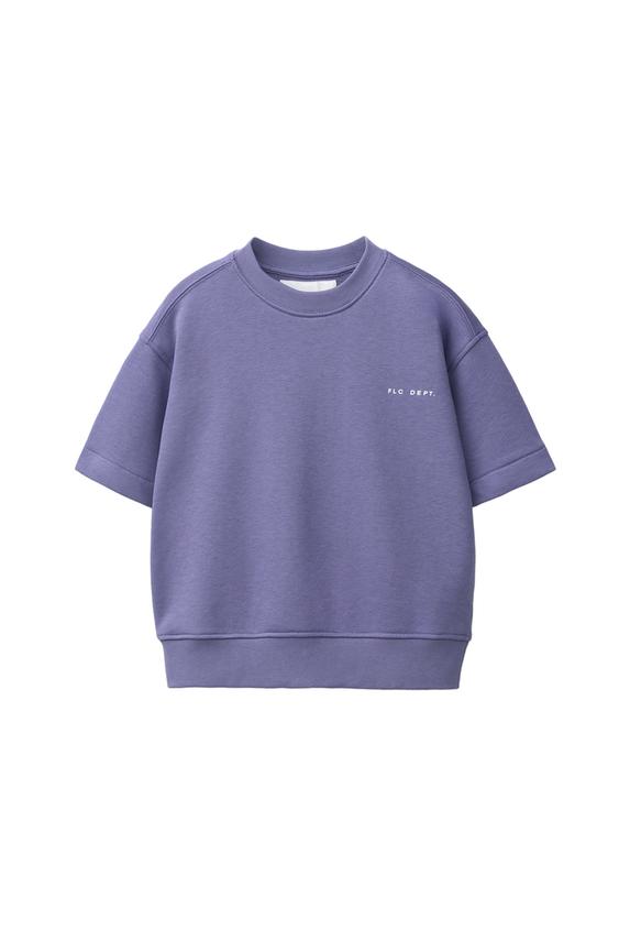 Zara SHORT SLEEVE RAISED TEXT SWEATSHIRT - Mauve - Image 0