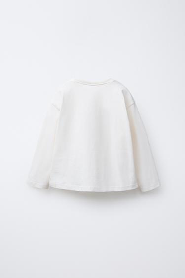 T-SHIRT WITH FLOCKED SLOGAN - Ecru by Zara - Image 1