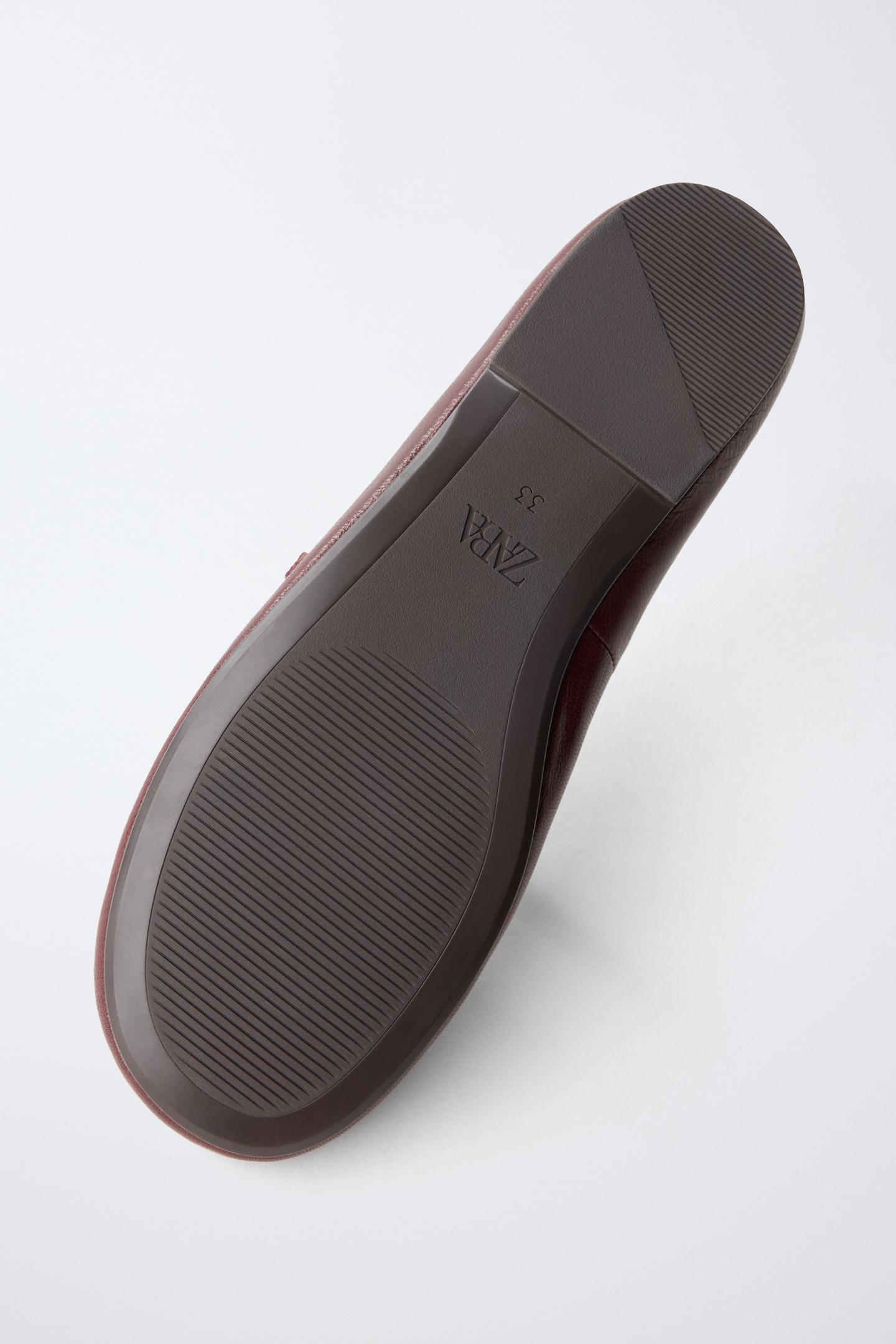 Детские балетки Zara Leather Buckle Ballet Flats, цвет: Коричневый — фото 7