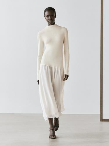 Vestido punto detalle combinado - Crudo de Zara - Imagen 0
