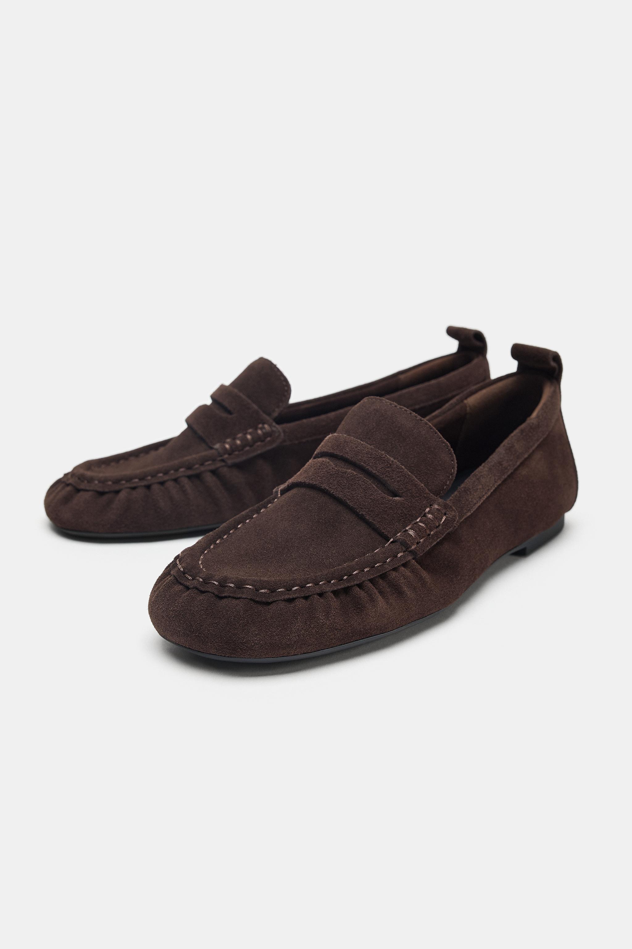 Женские туфли Zara GATHERED SUEDE LOAFERS — фото 3