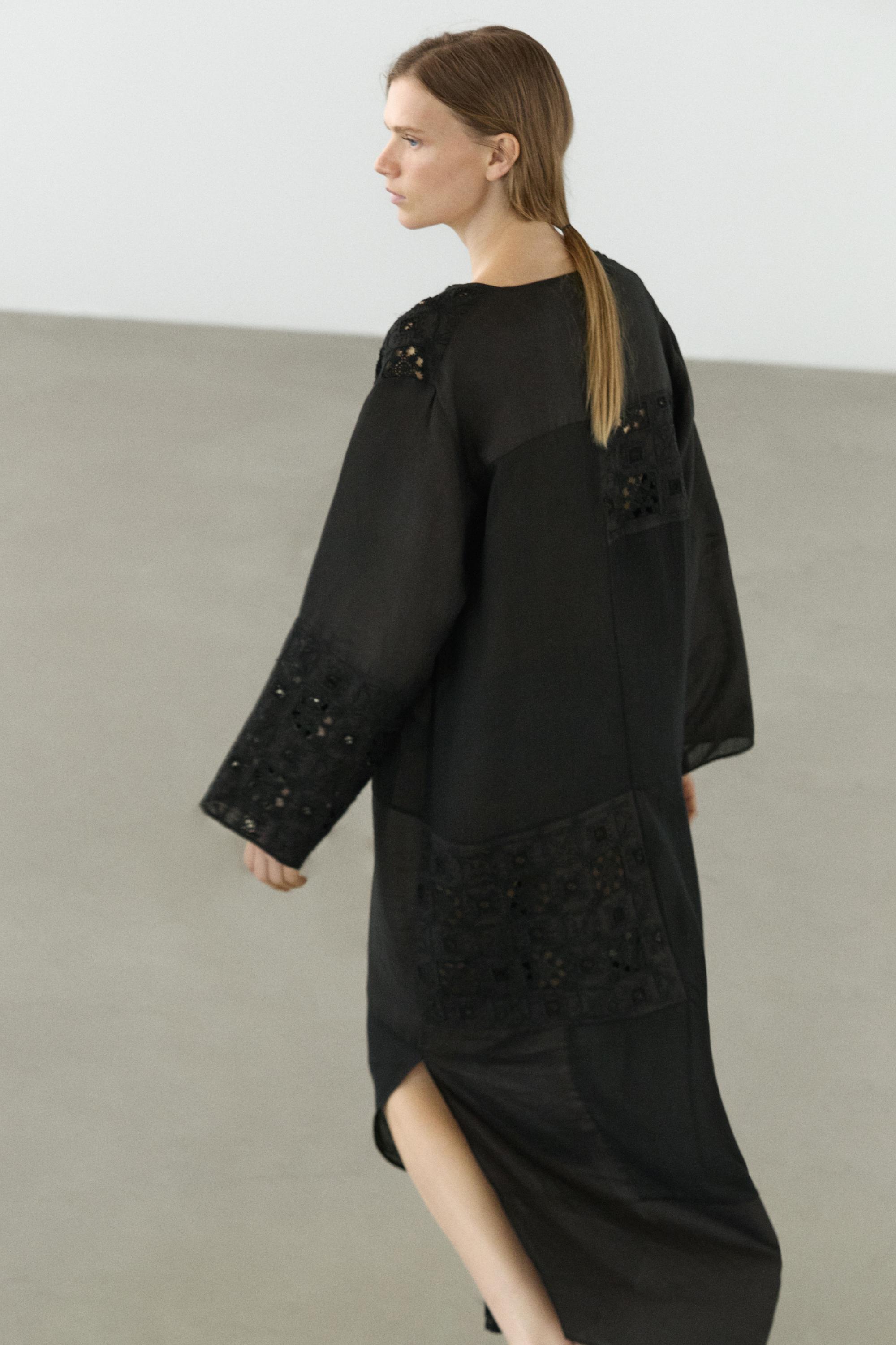 Flowing embroidered kaftan dress