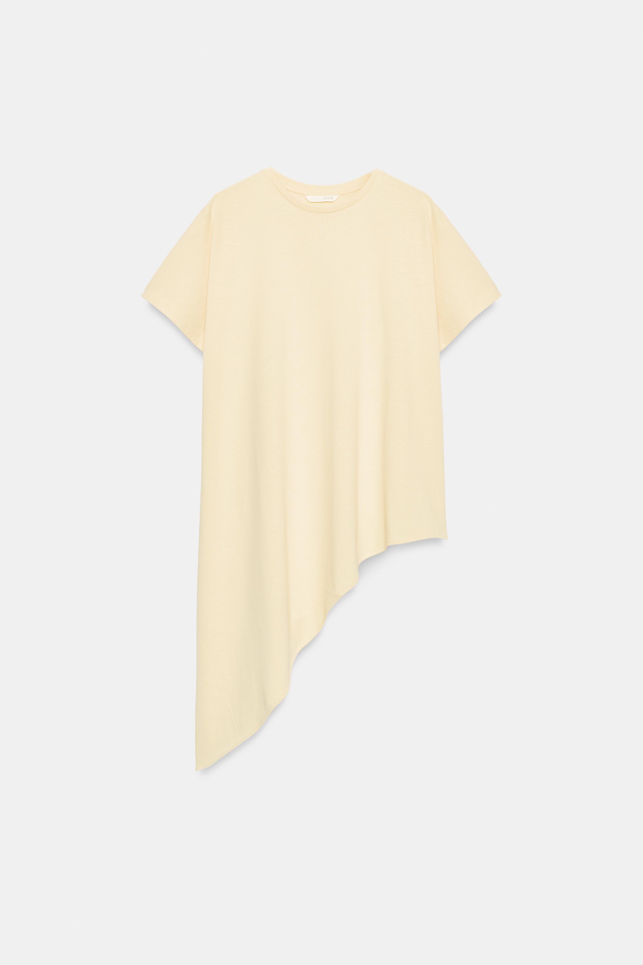 ASYMMETRIC SHORT SLEEVE T-SHIRT - Vanilla | ZARA United States