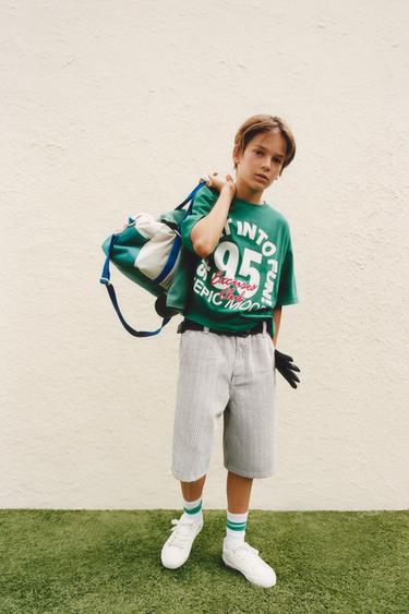 SLOGAN PRINT T-SHIRT - Green / Blue by Zara