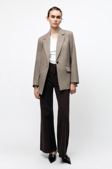 HERRINGBONE WOOL BLEND STRAIGHT BLAZER - camel by Zara - Image 0