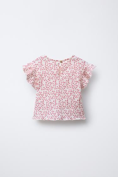 TEXTURED T-SHIRT WITH HEART & RUFFLES - Pink by Zara - Image 1