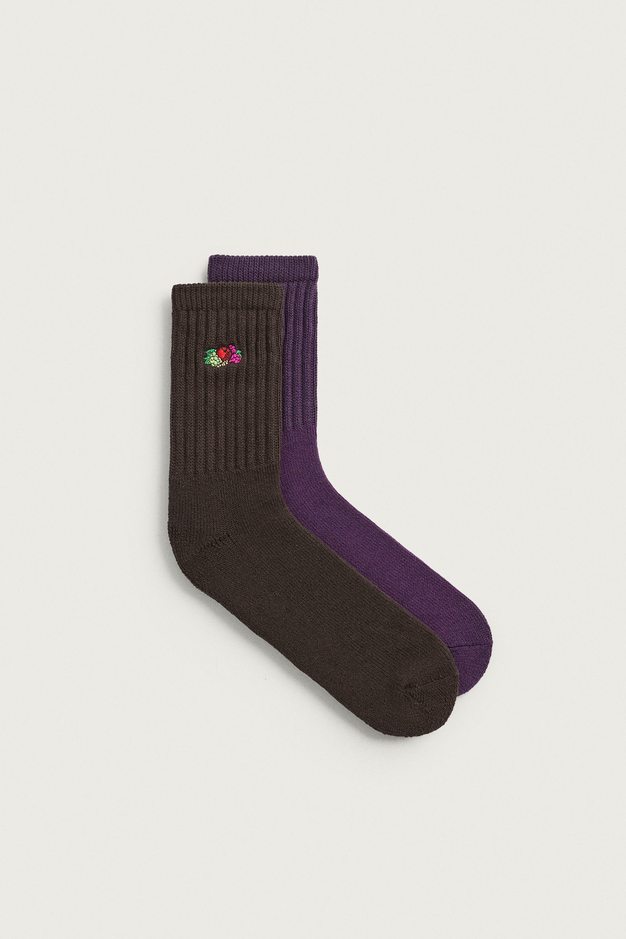 LOT DE 2 CHAUSSETTES CÔTELÉES BRODÉES FRUIT OF THE LOOM™