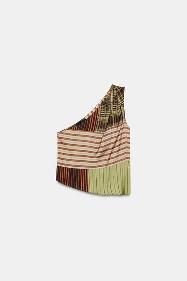 ASYMMETRIC PRINTED SATIN TOP - Multicoloured by Zara