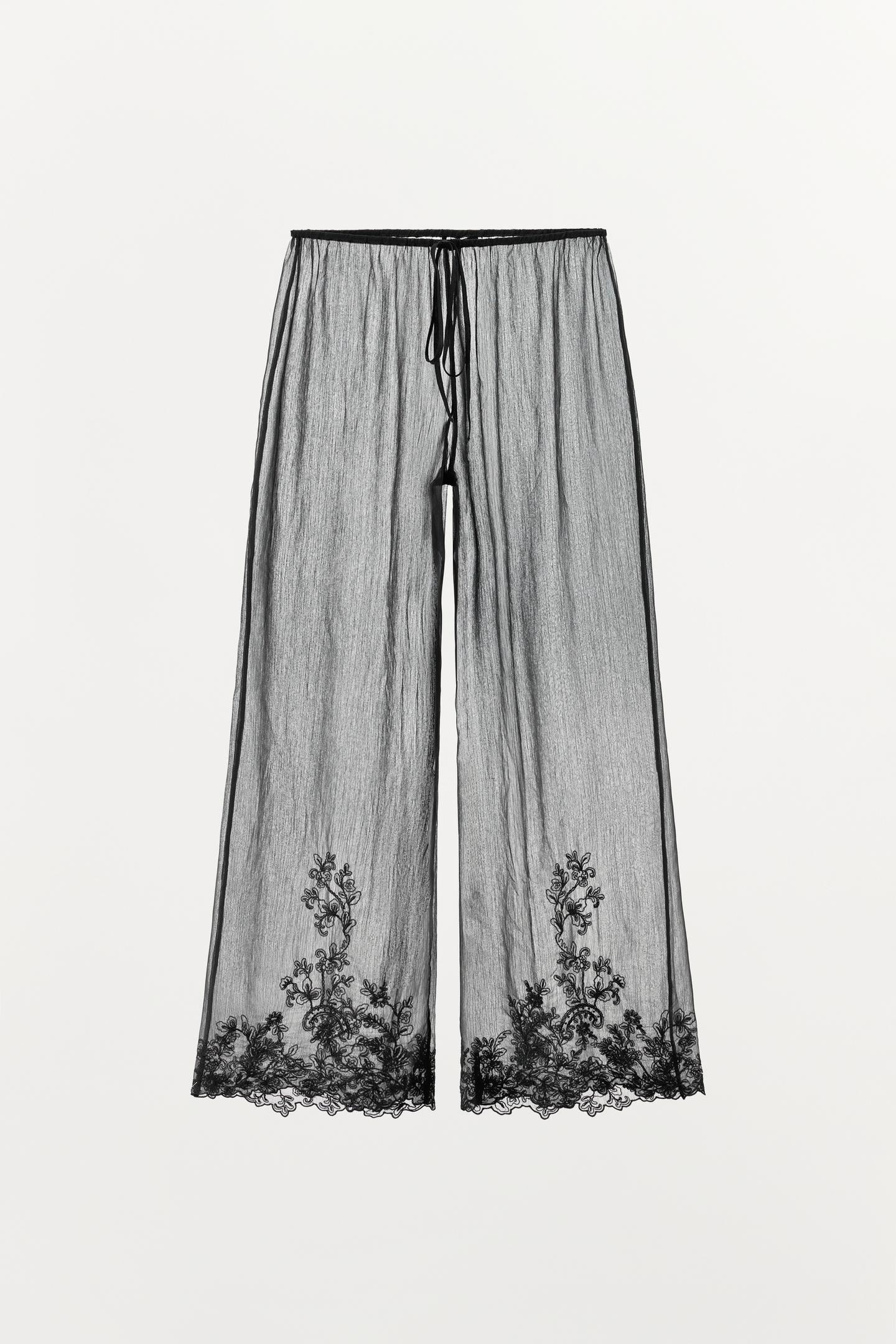 Женские брюки Zara Semi-Clear Embroidered, цвет: Чёрный — фото 8