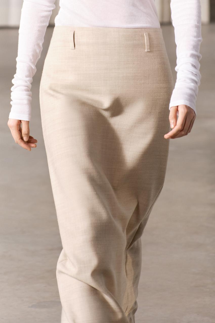 ZW COLLECTION ウールブレンド ペンシルスカート - サンド | ZARA  