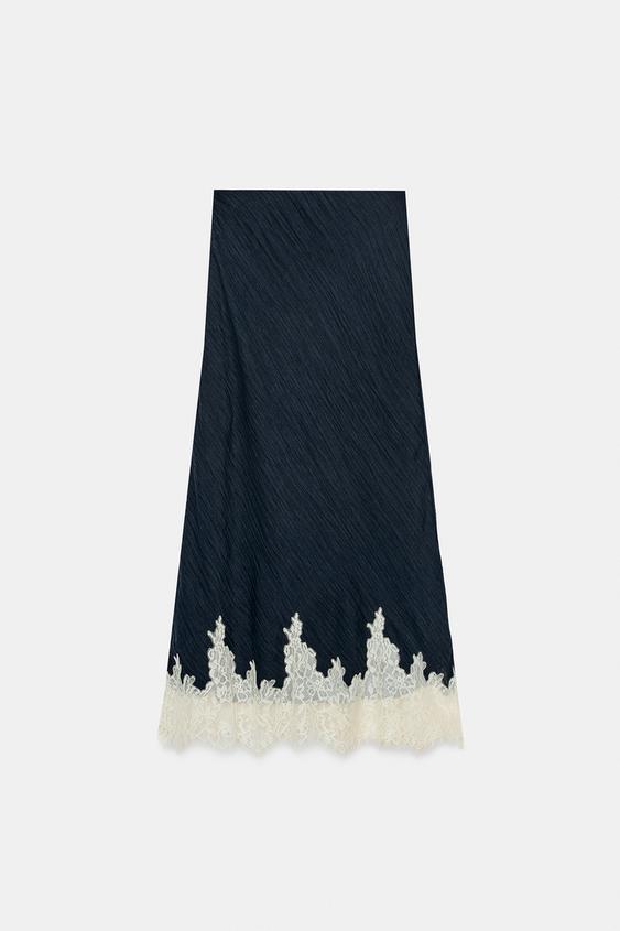 LACE TRIM MIDI SKIRT - Navy / White by Zara - Image 4