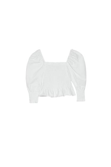 POPLIN TOP WITH ELASTIC TRIM