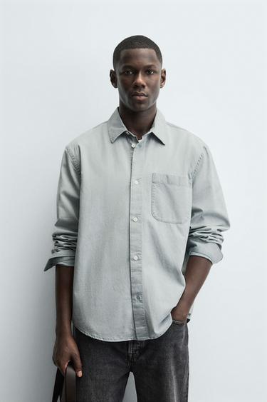 Zara WASHED TWILL TEXTURED SHIRT - Grayish