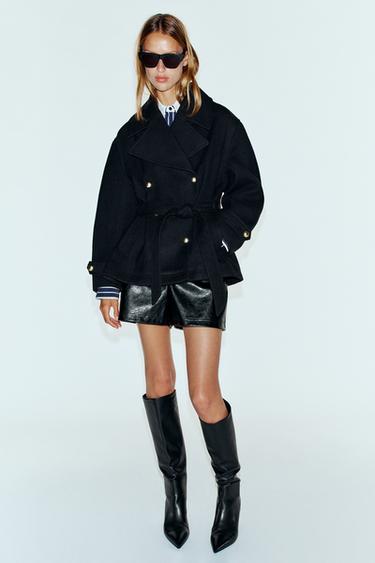 DOUBLE-BREASTED COAT WITH BELT — Black 2