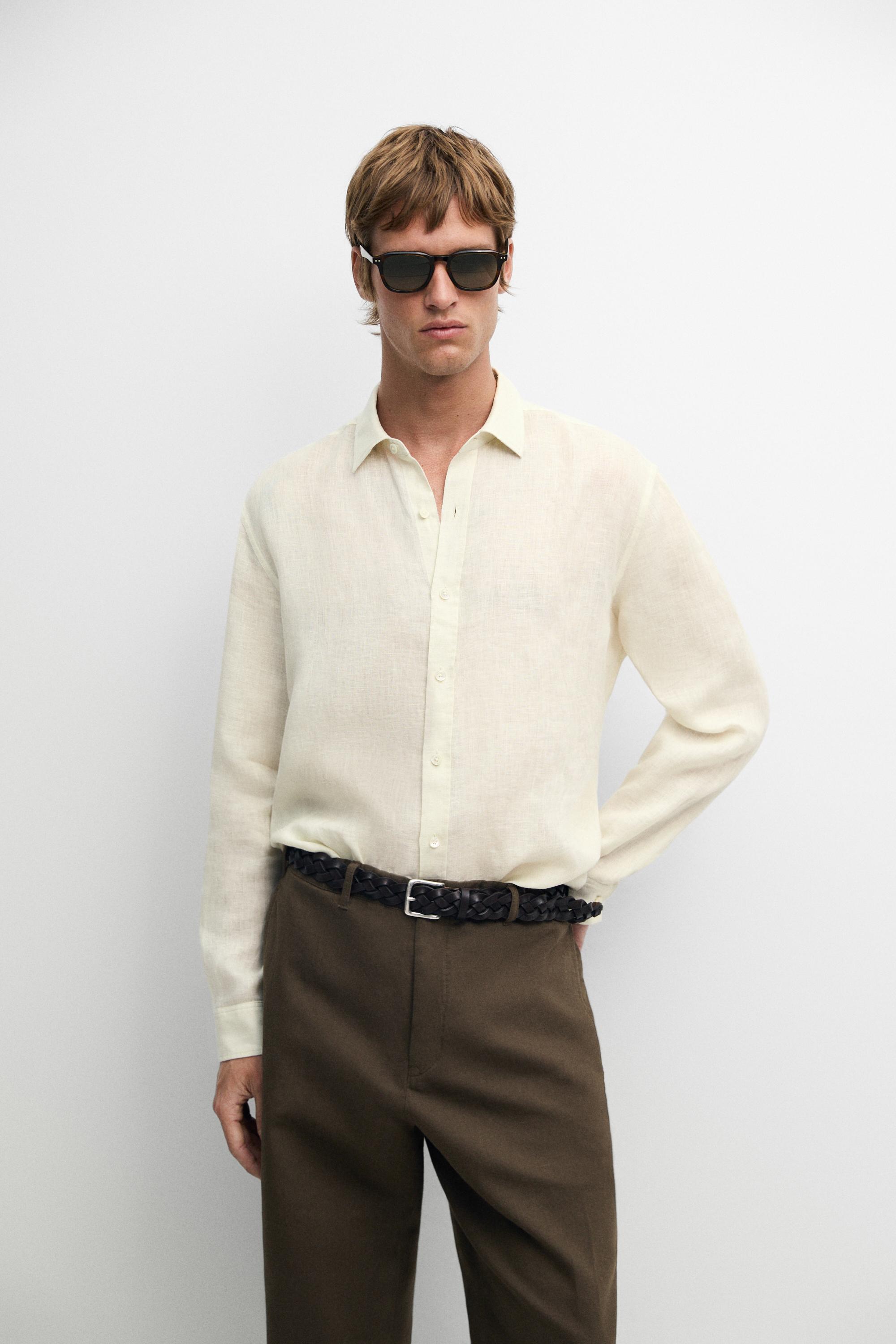 100% linen regular fit shirt — Light ecru