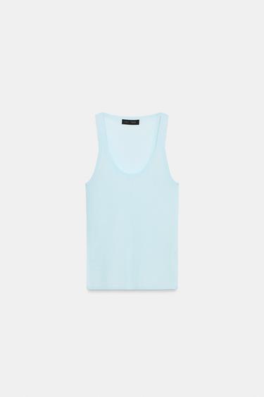 FINE-KNIT SLEEVELESS TOP - Light blue by Zara