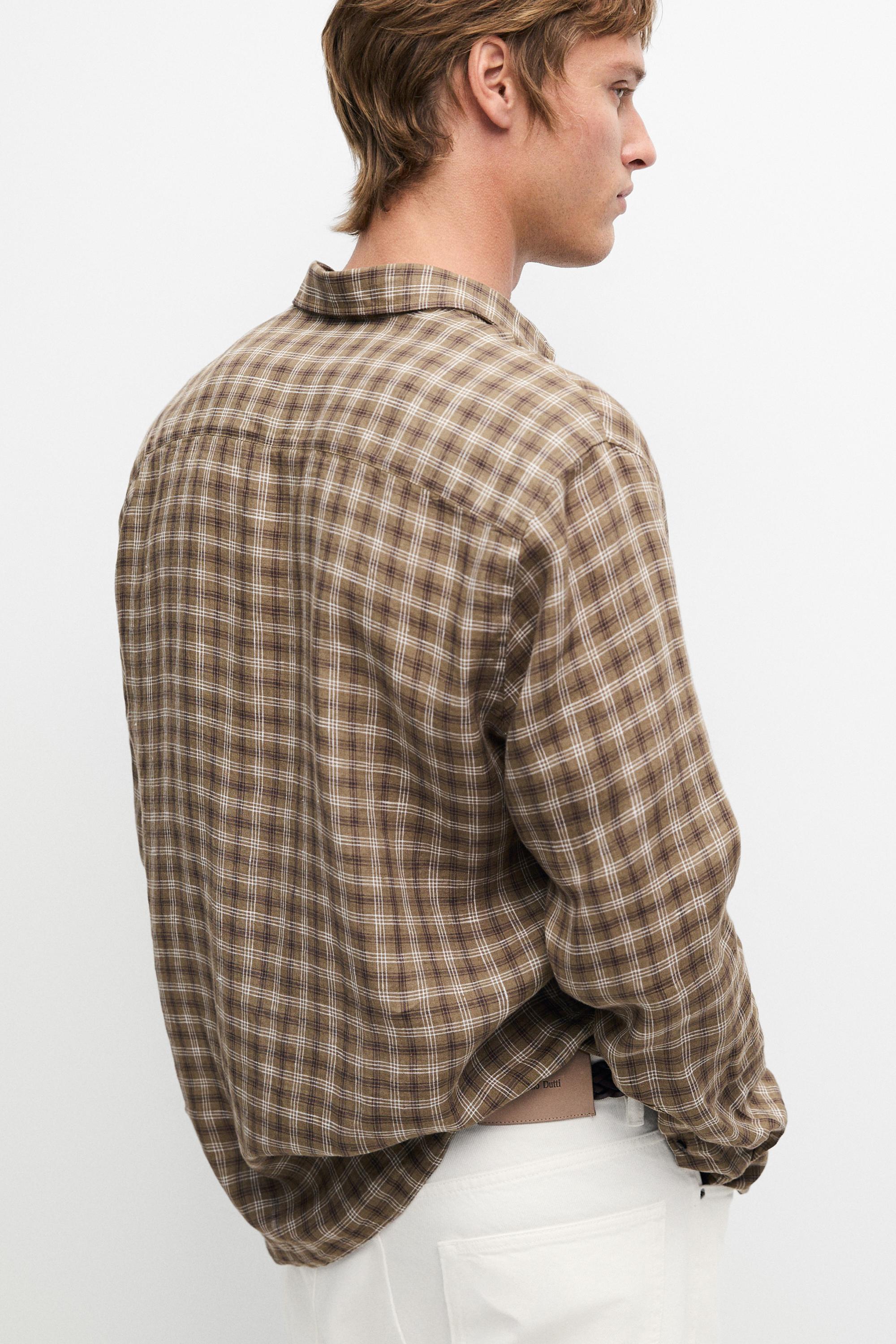 Chemise à carreaux regular fit 100 % lin