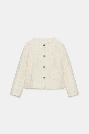 Zara 亮片紋理西裝外套 - 裸色