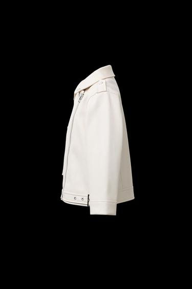 Zara FAUX LEATHER BIKER JACKET - Ecru