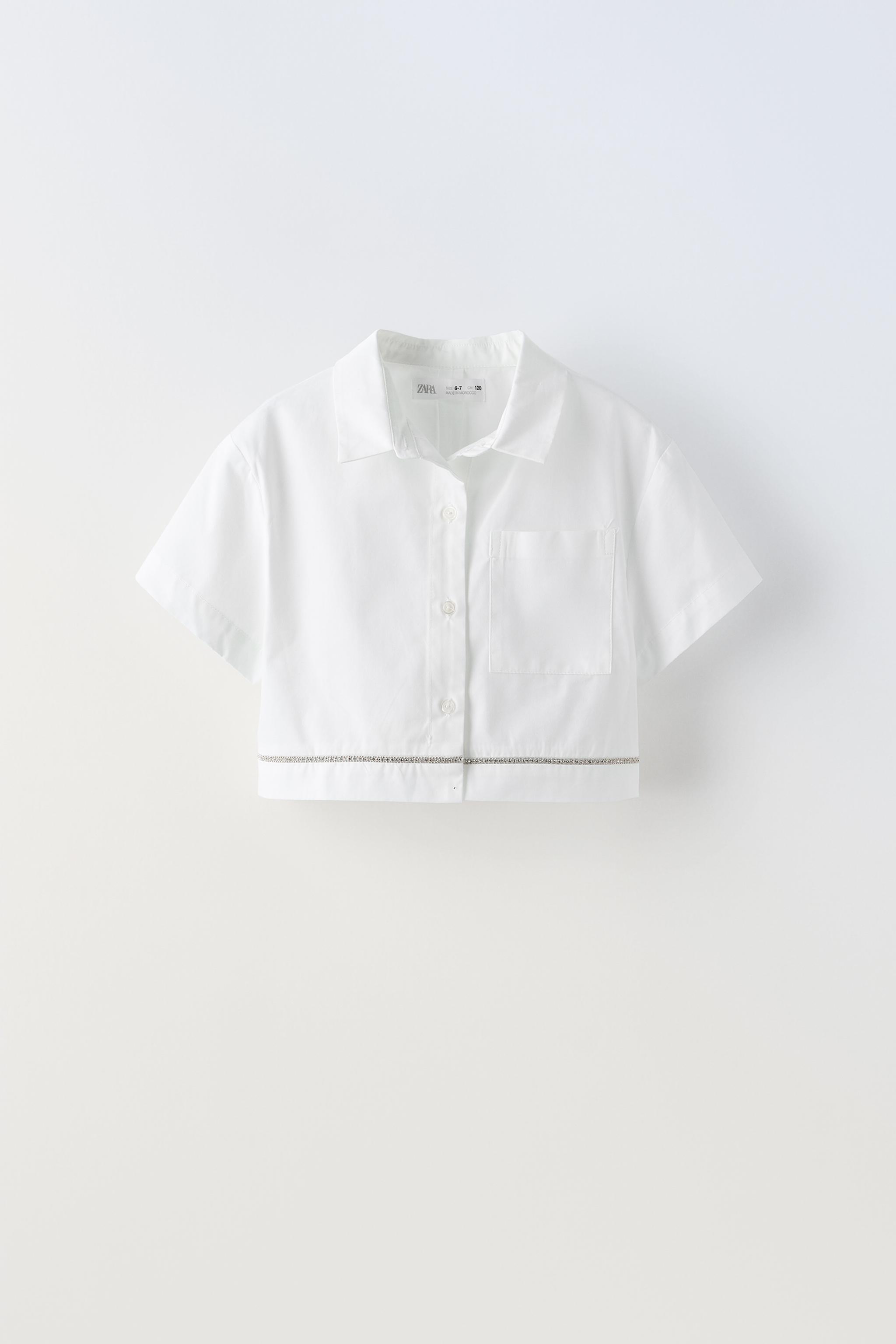 ラインストーン ポプリンシャツ - ホワイト | ZARA Japan / 日本