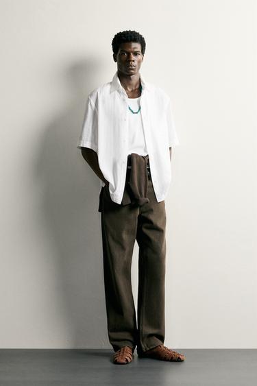 CAMISA JACQUARD RAYAS - Blanco de Zara