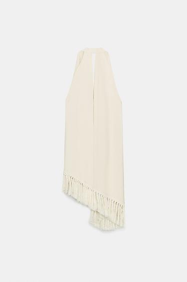 ZW COLLECTION HALTER NECK FRINGED TOP - Mid-ecru by Zara - Image 6