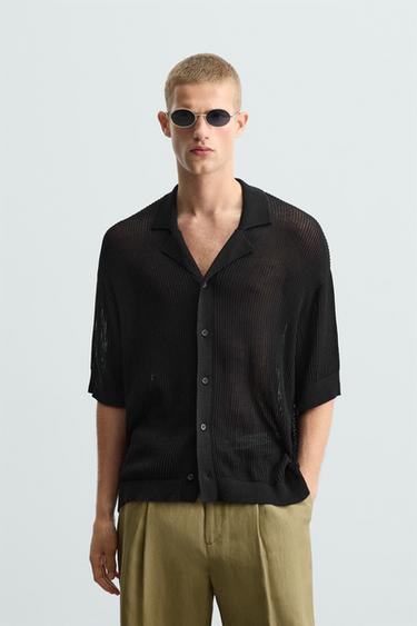 Zara OPEN KNIT SHIRT - Black