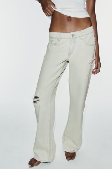 JEAN TRF WIDE LEG TAILLE BASSE DÉCHIRÉ - Bleu clair de Zara