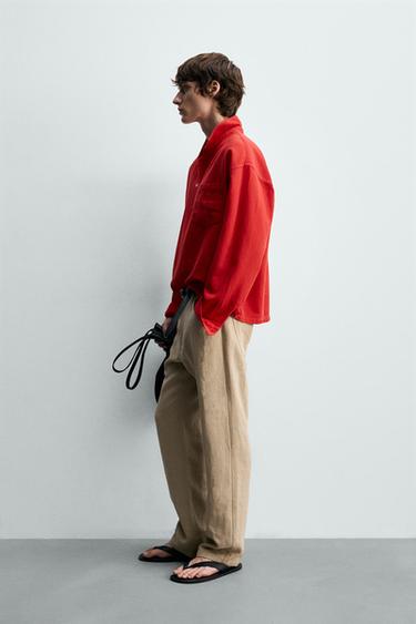 RELAXED FIT TEXTURED POLO SHIRT - Red by Zara - Image 3