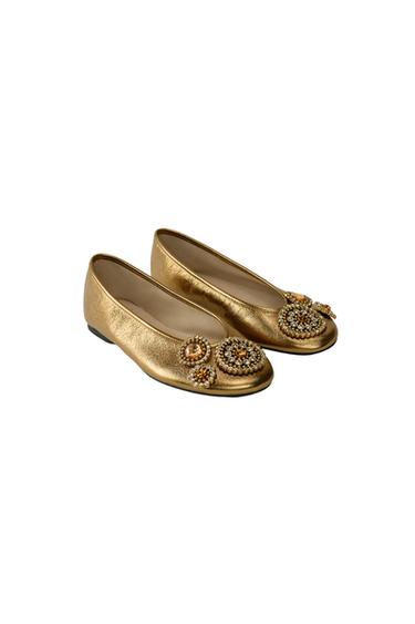 Zara MARISA BERENSON X ZARA LEATHER BALLET FLATS - Gold