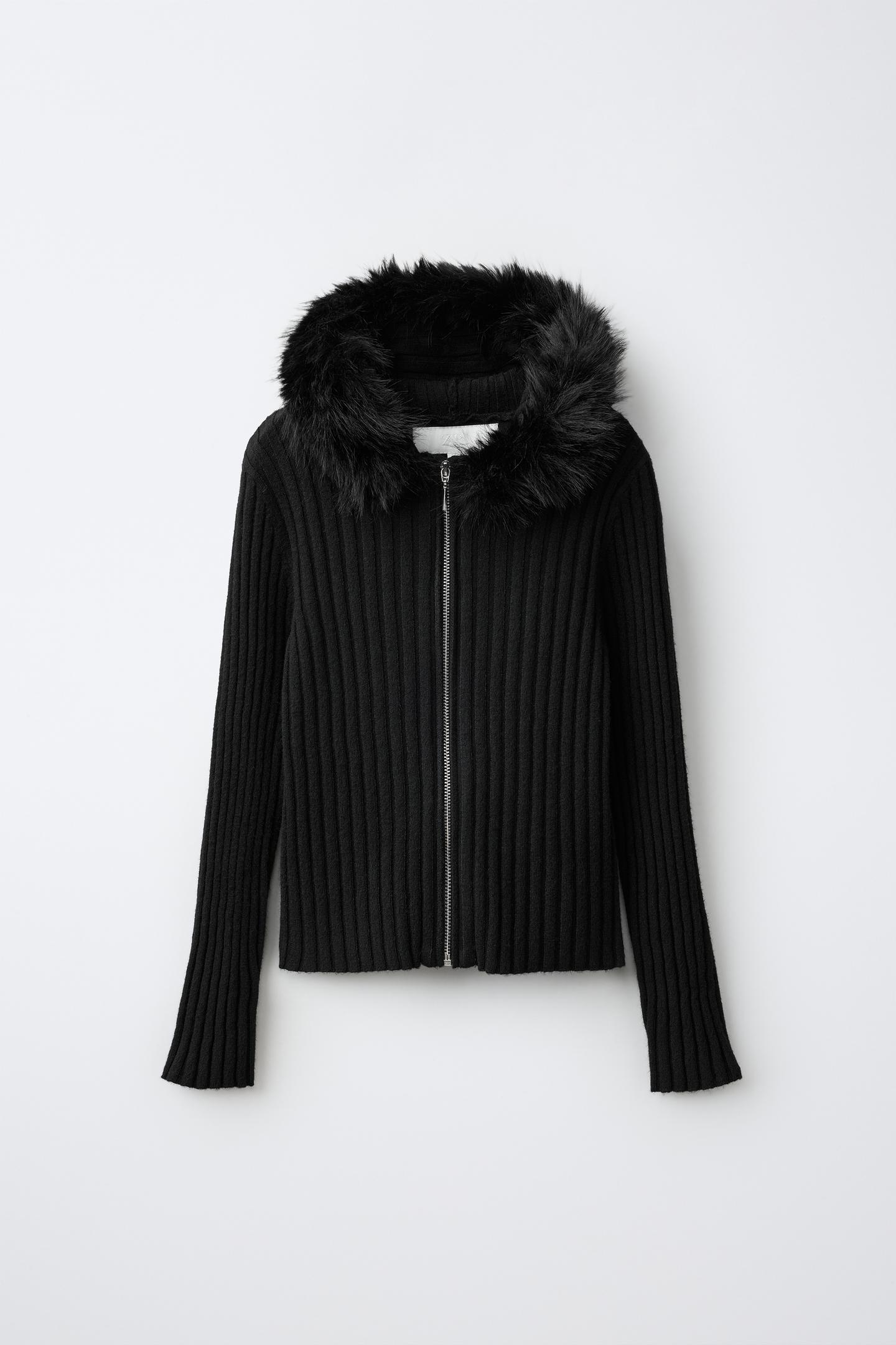 Детские свитеры Zara Faux-Fur Detail Collar Cardingan, цвет: Чёрный
