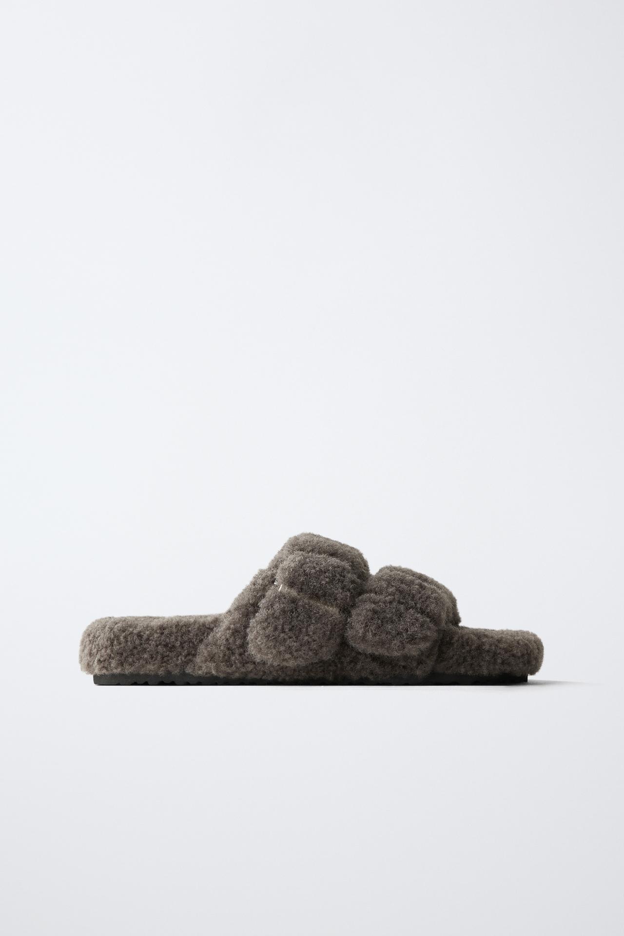 FAUX SHEARLING SLIDERS — Grey
