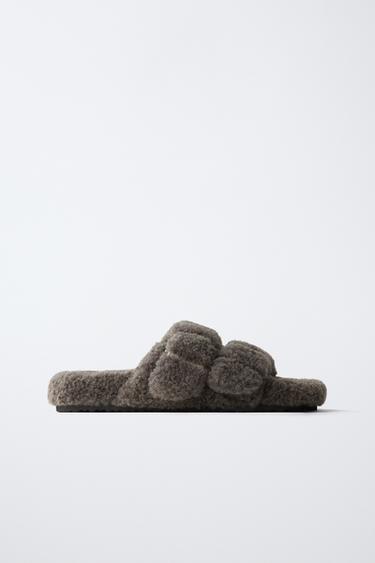 FAUX SHEARLING SLIDERS — Grey 1