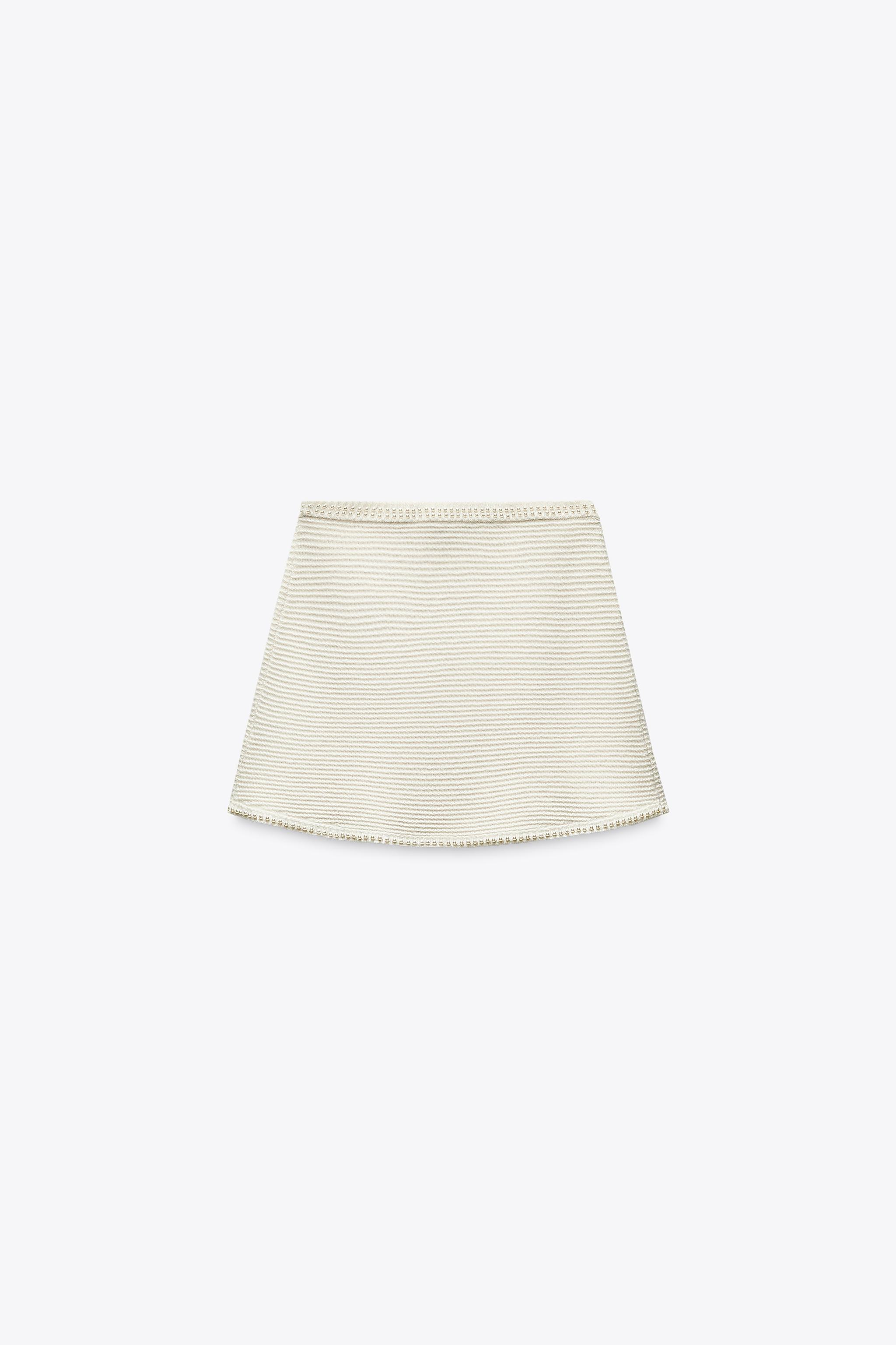 ZARA ニットミニスカート フェイクパール 4737/101 ZARA】 ○#ニットミニスカート フェイクパール○ エクリュ