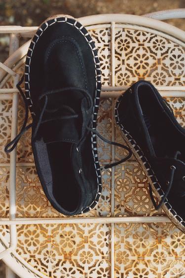 JUTE SPLIT SUEDE DECK SHOES - Navy Blue by Zara