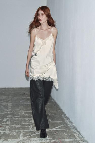 VESTIDO ASIMÉTRICO ENCAJE ZW COLLECTION - Blanco roto de Zara