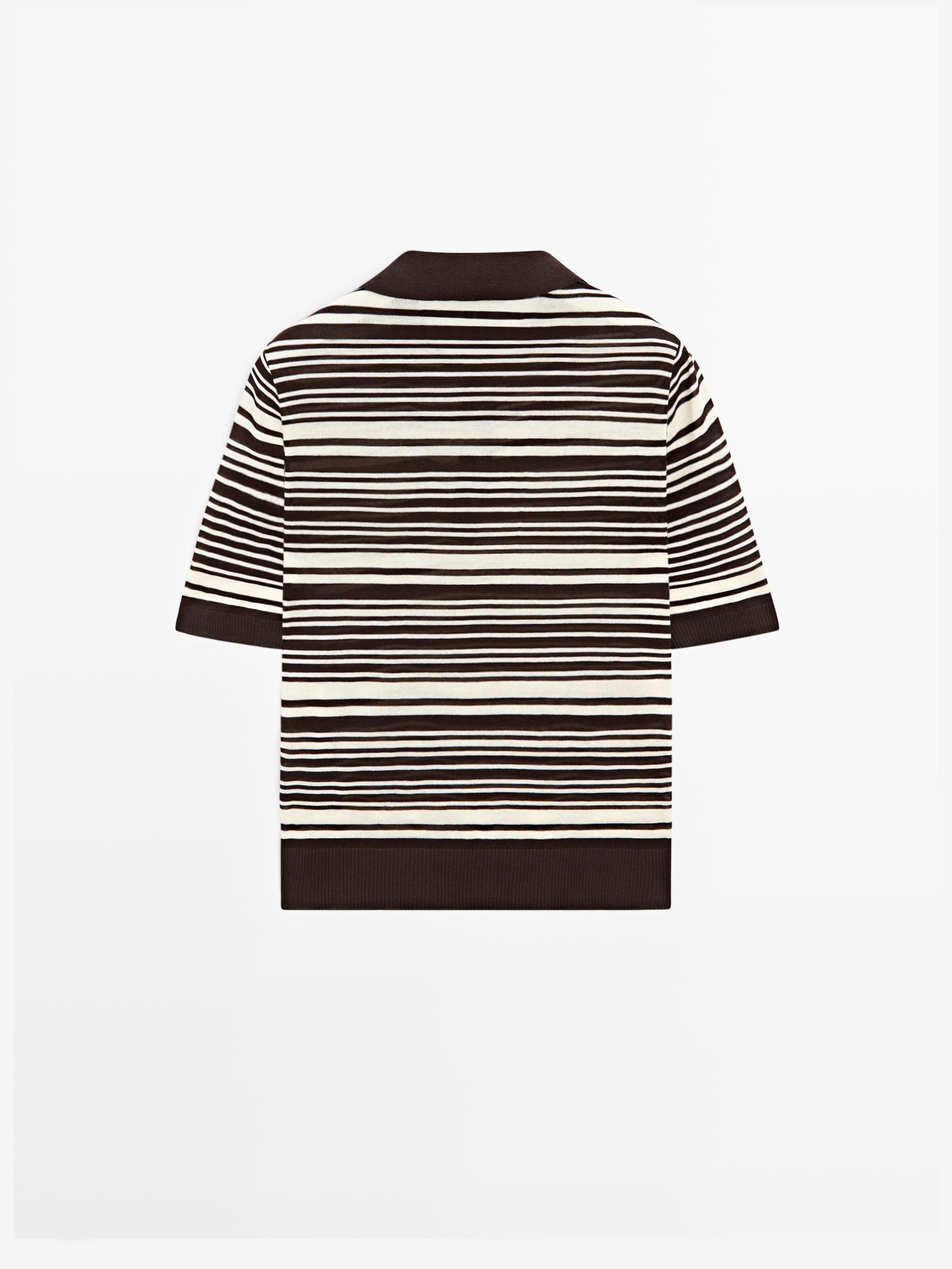 100% cotton striped knit polo shirt