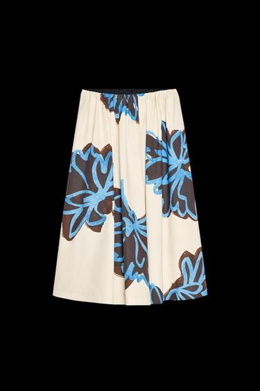 WEITER MIDIROCK – ZW COLLECTION - Cremefarben / Blau von Zara - Bild 0