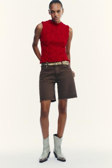 Zara TEXTURED KNIT TOP - Red