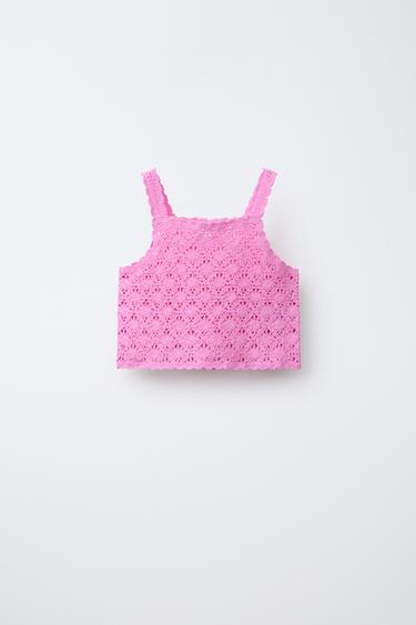 CROCHET KNIT CROP TOP - Pink by Zara
