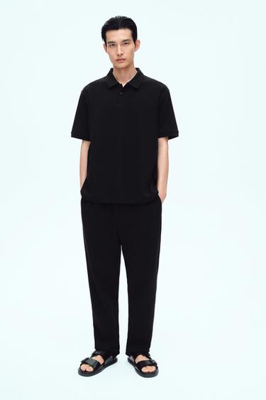 Zara 舒適版運動風褲腰長褲 - 黑色