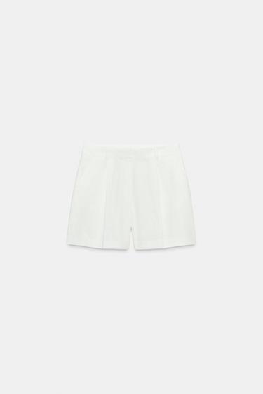 SHORTS CON LINO TIRO ALTO - Blanco roto de Zara