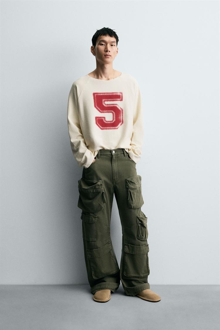 PRINTED WAFFLE KNIT TOP Oyster-white ZARA United States