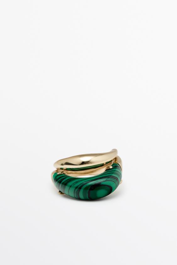 Zara Double malachite ring - Golden - Image 0